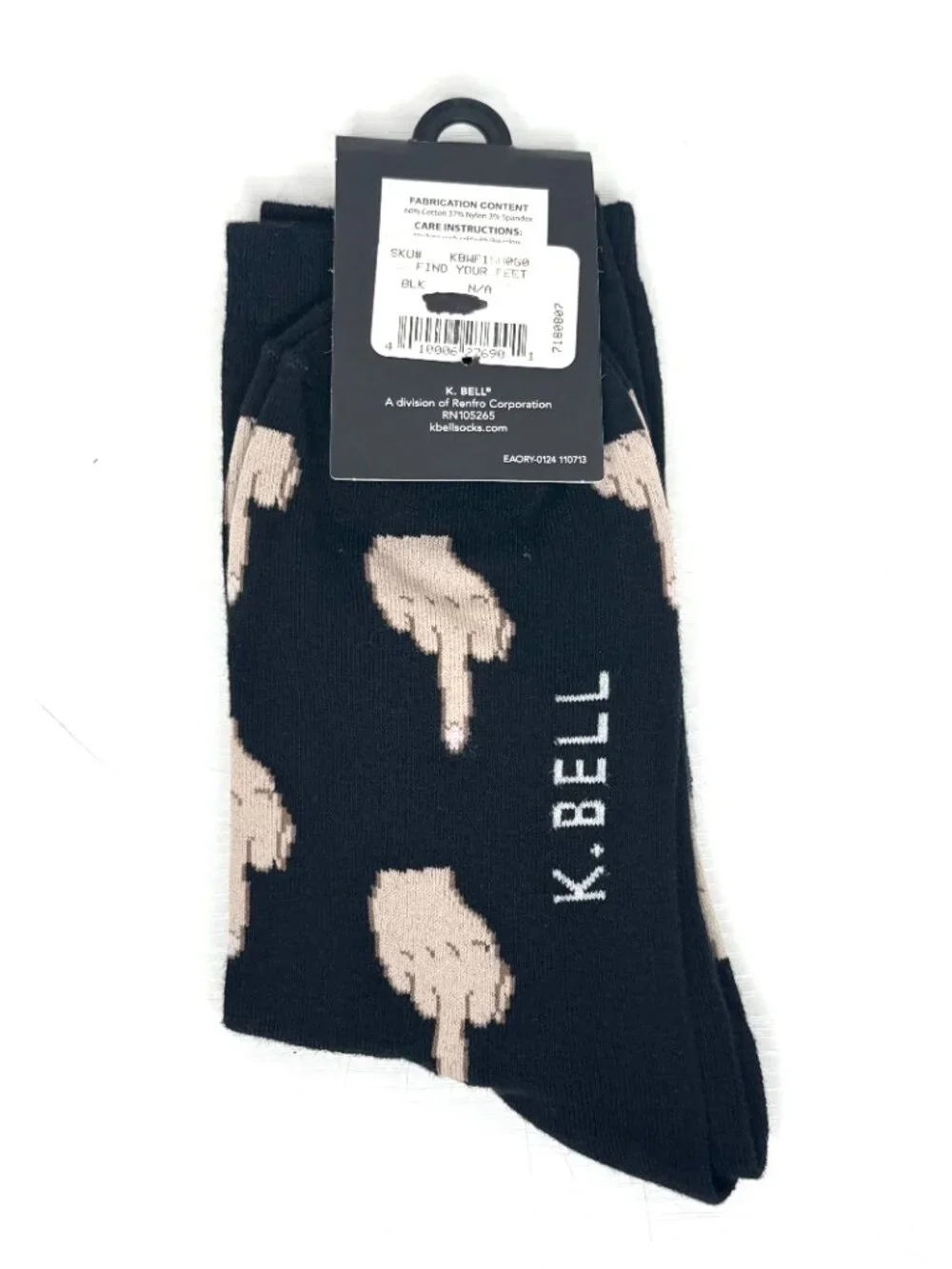 NEW K BELL Funny Middle Finger Crew Socks Womens Size 9-11 Shoe Size 4-10 1 Pair